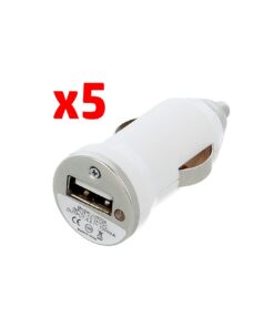 Cargador de coche blanco (enganche USB) (Pack de 5)