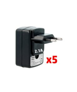 Hama : Cargador de red (Enganche USB 2.1A) (Pack de 5)