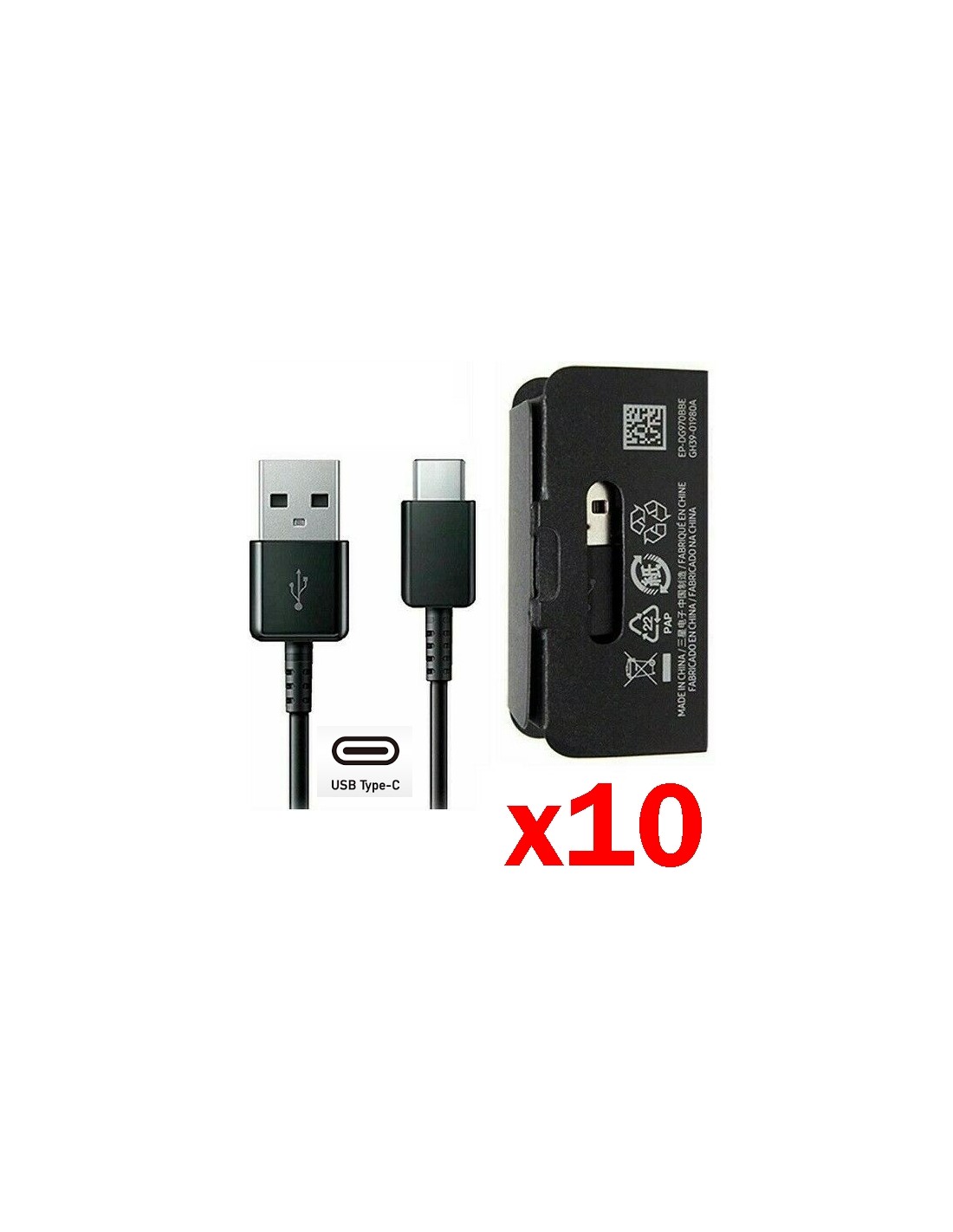Lote de 10 cables Samsung EP-DG970 (USB-A / USB-C) - negro (bulk)